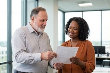 Donald E. Barbour reviewing Medicare options with a client