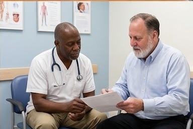 Donald E. Barbour reviewing Medicare options with a client